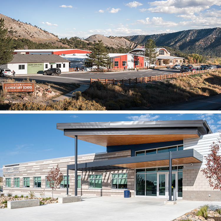 the front entrances of ridgway elementary school and nettie s. freed expeditionary school